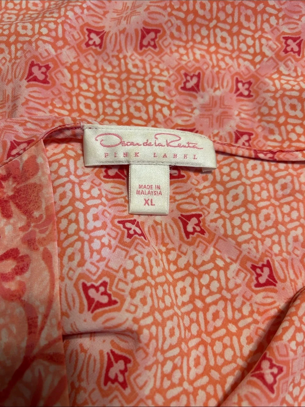 Oscar de la Renta Pink Geometric & Floral V-Neck Slip Dress
